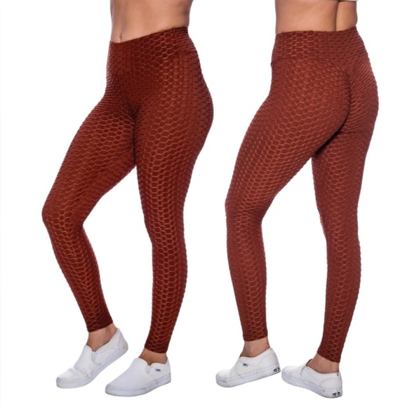 Stella Luce Honeycomb Textured Brown Butt lifting Leggings women's size Medium - Picture 3 of 10
